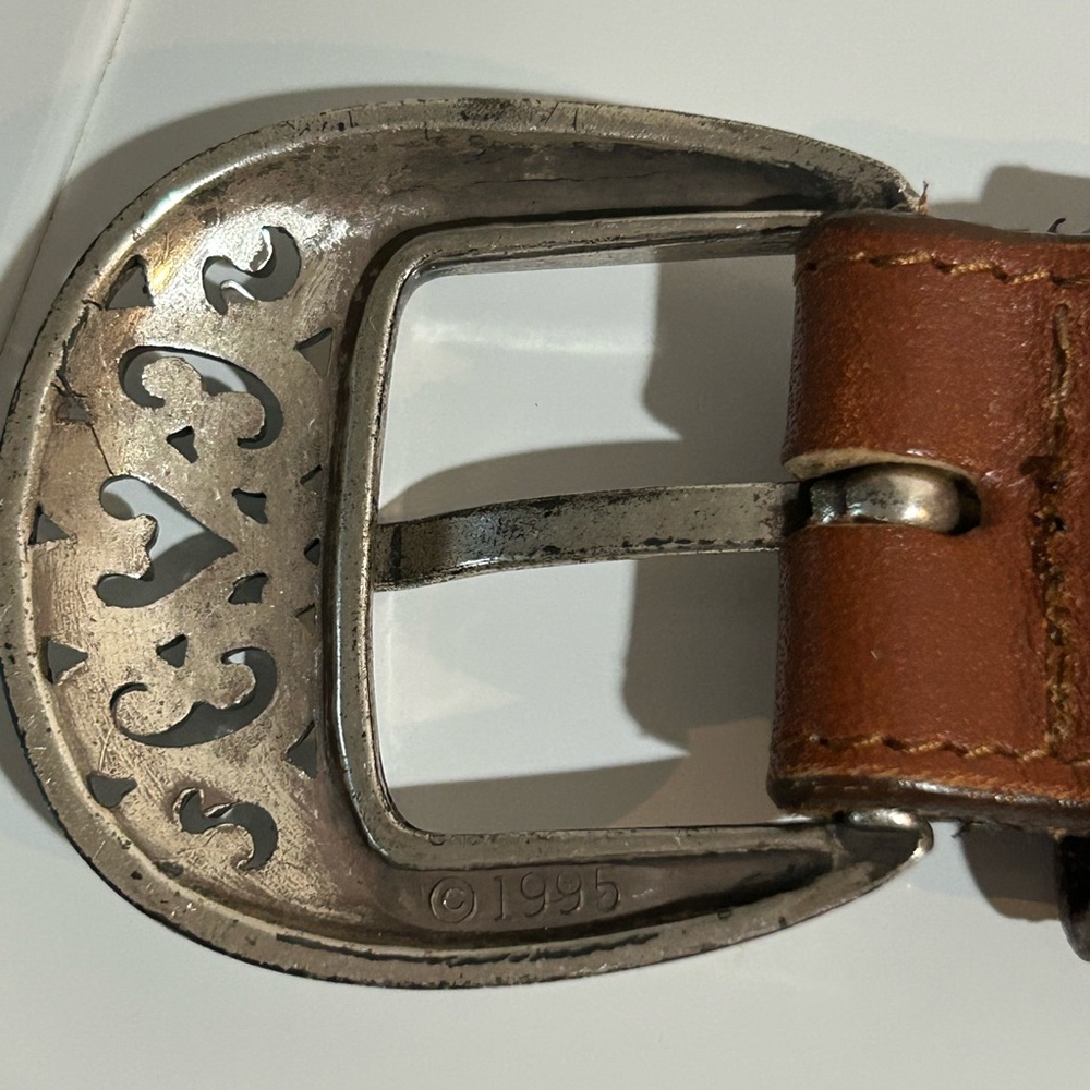 VTG Brighton Brown Leather Women's Belt Silver Heart Hardware 32/L - Picture 12 of 17